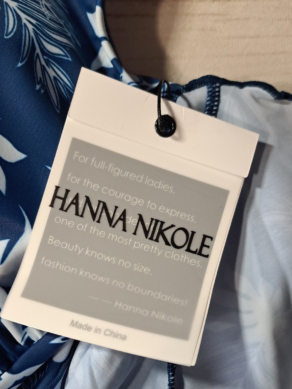 Hanna Nikole Navy & White Floral One-Piece Swim Dress Size Large - Picture 6 of 8